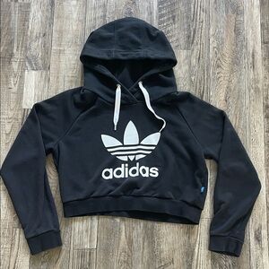 Adidas Black Cropped Hoodie with White Trefoil